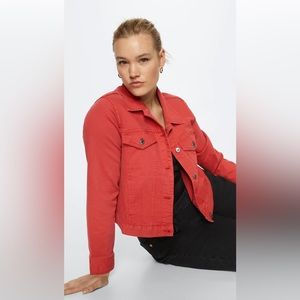 MANGO red denim cropped jacket